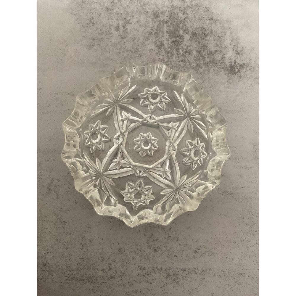 VTG Anchor Hocking Prescut Ashtray 5" Clear Pressed Glass Star USA Mid Century
